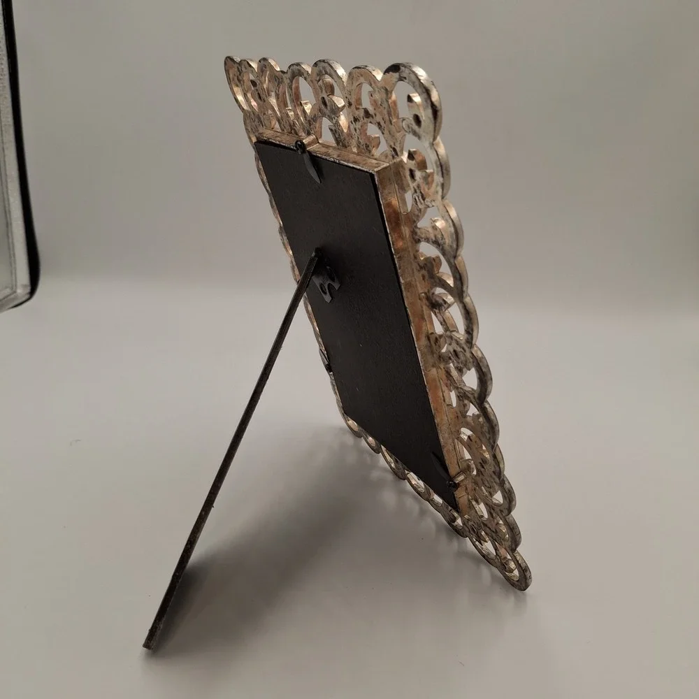 Vintage 1996 Elsa L Inc Picture Frame Silver Gold Leaf Filigree Scroll 3.5x5
